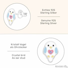 Monkimau Bird Stud Earrings Made of 925 Silver Jewellery Silver Earrings Medical for Children Girls Women, Silver