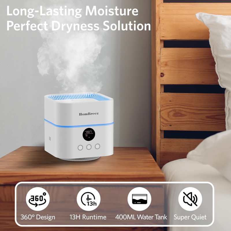 HomBreez Air Purifier and Humidifier Combo for Bedroom, Covers Up
