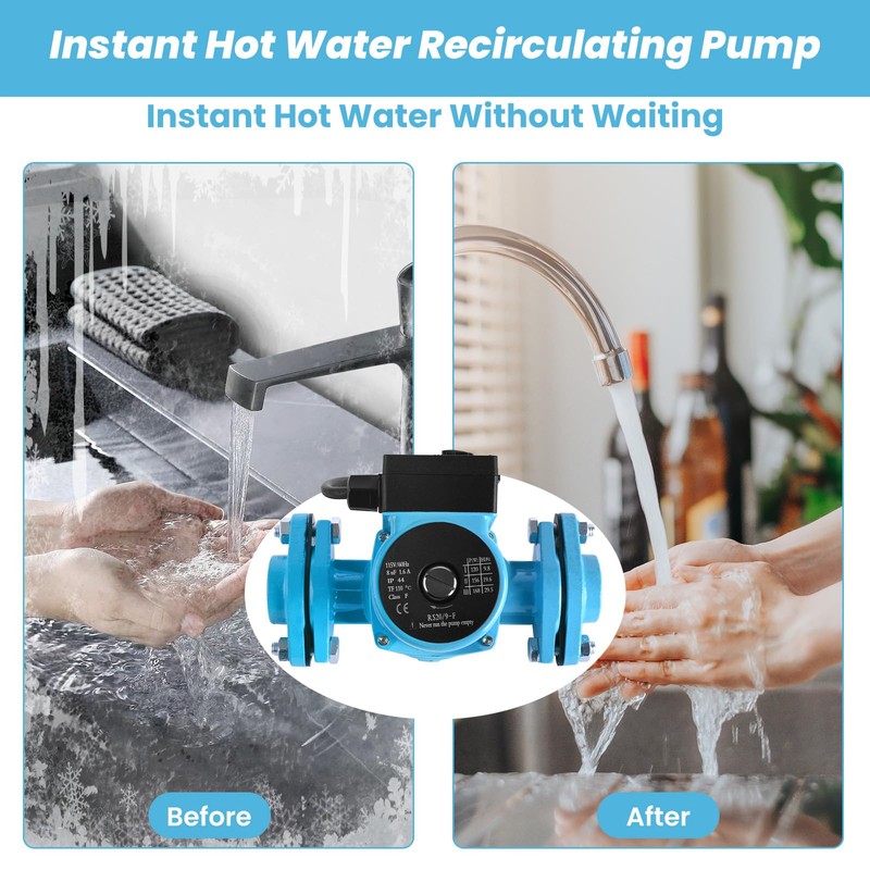 Carivia Hot Water Recirculating Pump,115V 168W Circulation Pump,3-Speed Control Water