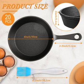 Remerry 20 Sets 4 Inches Cast Iron Skillets Mini Black Iron Nonstick Frying Pan Small Sizzling Plate Egg Pan Cast Iron Pot Bundle with Oil Brush for Indoor and Outdoor Restaurant Kitchen