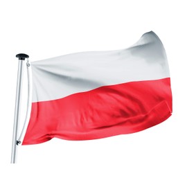 FLAGLY Premium Poland Flag 100 x 150 cm - Ship Flag Cloth, 160 g/m² Fabric Weight - Handmade, Robust and Weather-Resistant with Eyelets (100 x 150 cm, Poland)