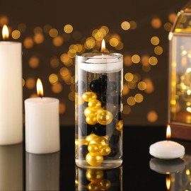 FFUW 200 Pcs Floating Beads for Centerpieces Vases Filler 8/14/20 mm NO Hole Floating Pearl Beads Home Weddings Table Centerpieces Party Decor, Gold, Black