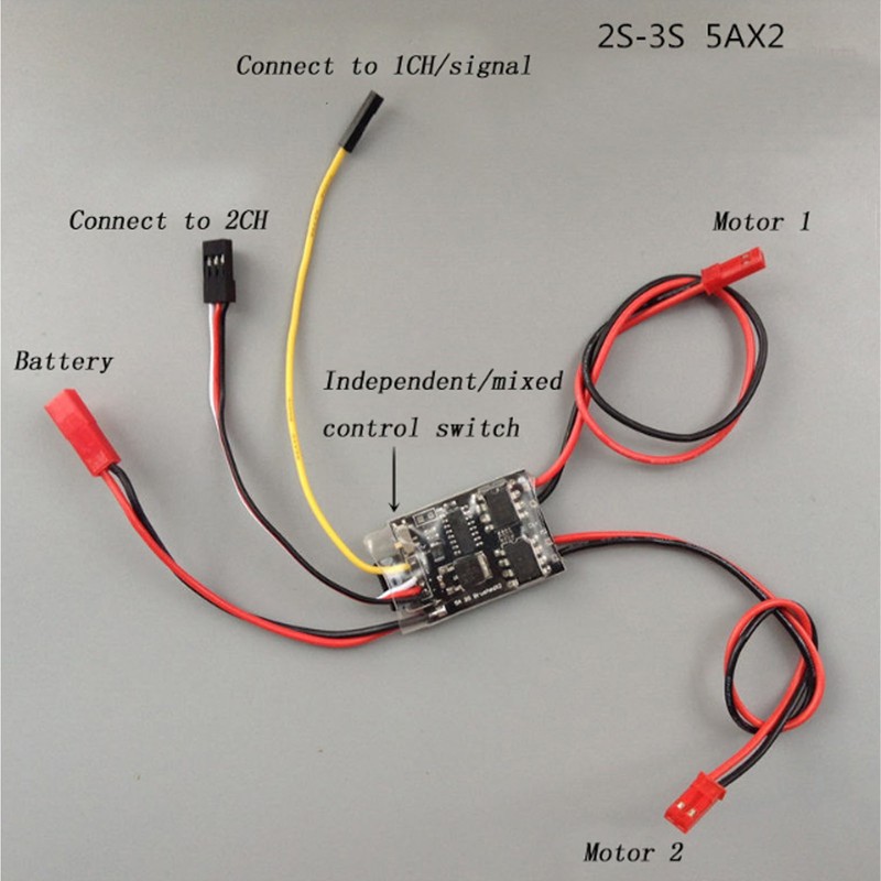 RC Brushed Motor Speed Controller Bidirectional 2s‑3s Lipo 5A RC