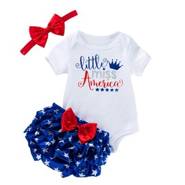 Nicoxijia Newborn Baby Girls 4th of July Outfits Ruffle Sleeve Star Print Romper Bloomers Shorts Set Independence Day Clothes (D-White, 0-3 Months)