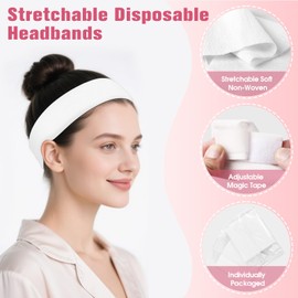 Beauty Star 200 Pieces Disposable Headbands for Spa, Stretchable Non Woven Fabric Bulk Esthetician Facial Head Bands for Women's Hair, Skincare, Makeup, Washing Face (White)