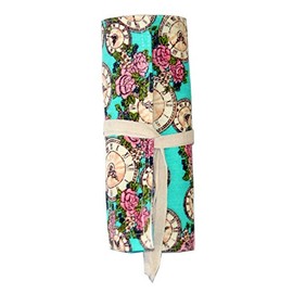 Rolling Pencil Case for Colouring Pencils - Time 24 o'clock Pencil Case Pencil Case for Rolling - Pencil Case Brush Roll Made of Canvas and Cotton - Ideal for Travel, School, Office, Art, Green
