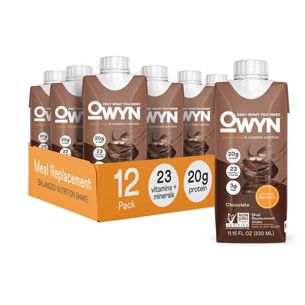 OWYN Plant-Based Complete Nutrition Protein Shake, Chocolate, 20g plant based protein, 23 Vitamins Minerals, Vegan Nutritional Shake, Gluten, Soy, and Tree Nut-Free (Chocolate, 12 pack)