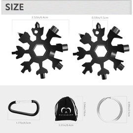 MATHARAGO Snowflake Multitool, 1pcs Snowflake Tool Stainless Steel 18 in 1 Snowflake Multitool with Carabiner Clip, Keyring and Storage Bag for Christmas Gift Men's Present(Black)