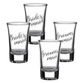 Lillian Rose Set of 2 Bridesmaid and 2 Groomsman Shot Glasses, 4 Count (Pack of 1), Clear