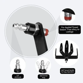 Wangsucc Pneumatic Tool Rafter Hook Hanger with 1/4'' Swivel Air Fittings and 3/8'' and Brass Bushing, Heavy Duty Pneumatic L-Shaped Raffer Hook 1 Pieces