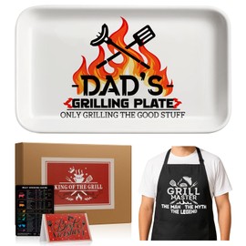 JMHACHY Father's Day Grill Platter - BBQ Grill Tray with BBQ Guide Apron, Father's Day Gifts from Daughter Son Wife for Dad Dady Husband, Dad Barbecue Gift Box, Birthday Present for Men