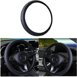 Car Steering Wheel Cover, Universal Microfiber PU Leather Elastic 15 inch Stitching Color Anti-Slip Steering Wheel Protector, Car Interior Protection Accessories for Men Women (Black&Blue)