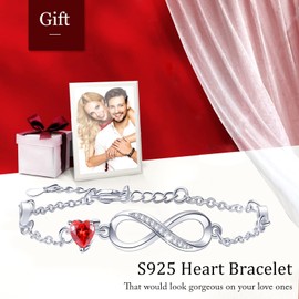 Bracelets for Women Sterling Silver Infinity Heart Bracelet Charms Bracelet Trendy Dainty Gift for Ladies Womens Wife Bride Sister Friend Anniversary Birthday Mothers Day Valentines Gifts for Her