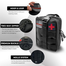 Chelvvg Molle Tactical First Aid Pouch, EMT Medical First Aid Bag, Rip-Away Military IFAK Lifesaving Pouches, Outdoor Emergency Mountaineering/Climbing Survival Kit with Red Cross Patch & 2 Carabiner