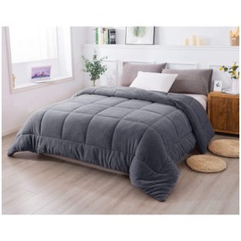 KASENTEX Luxury Plush Sherpa Comforter, Ultra Soft Cozy Reversible Fleece - Goose Down Alternative Fill, Machine Washable Bedding, Excalibur Grey, Queen Size