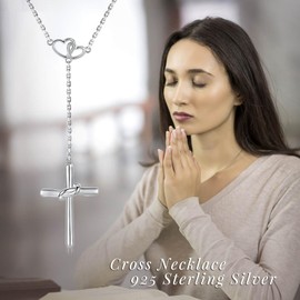 Y-Shaped Cross Necklace for Women 925 Sterling Silver-Minimalist Long Pendant Drop Necklace Christian Jewelry Gifts for Her