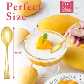100 PCS Gold Mini Spoons Heavy Duty, 4 Inch Gold Plastic Spoon, Mini Spoons Disposable, Dessert Fork Disposable, BPA Free, Food Safe, Suitable for All Occasions
