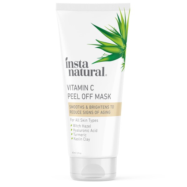 InstaNatural Vitamin C Peel Off Mask to Smooth, Brighten and Exfoliate with Kaolin Clay, Hyaluronic Acid, Witch Hazel, Turmeric and Caffeine, Blackhead Remover