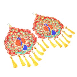 Set of 2 Peacock Door Hangings Handmade Velvet Cloth Hanging Rajasthani Work For Home Decoration Latkan For Entrance Indian Traditional decor Decorations (Size:-15"X9")(Multicolour)