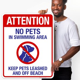 Sigo Signs, Attention No Pets in Swimming Area Keep Pets Leashed and Off Beach Sign, 24x30 Inches, 55 mil Thick HDPS (high Density polystyrene), Made in USA