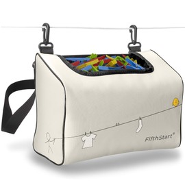 FifthStart Wearable Peg Bag With Double Clips, Shoulder & Waist Strap. Durable As A Peg Basket. An Ideal Mesh Based Peg Bag For Washing Line With Hanger. Holds 300 Pegs (Open Mesh Base, Beige)