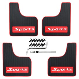 QUYDDC Mini Size Soft Rubber Car Universal Mud Flaps Mudguards All Weather, Fits for Sedan, Hatchbacks,Exterior Accessories Black+Red Sports, Front & Rear, 4Pcs Set