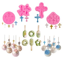 zYoung 4 Pcs Small Chocolate Molds Baptism Cake Decorations Cross Cake Candy Mold,Fondant Polymer Clay Mold