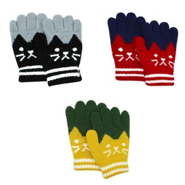RARITYUS 3 Pairs Kids Cute Cat Warm Gloves Winter Knitted Mittens for Boys Girls Toddler Baby 3-8 Years old