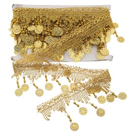 yyangz 1 Roll 5 Yards DIY Gold Tassel Lace Polyester DIY Belly Dance Performance Costume Accessories Fabric Sewing Trims Use as Furniture Decorations Trimming Curtains Trimming Decorative Pillows