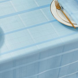 UKOMIUT Rectangle Plaid Table Cloth Waterproof Checkered Jacquard Tablecloth Elegance Wrinkle Resistant Decorative Grid Fabric Table Cover for Kitchen Dining or Outdoor, Light Blue, 60 x 84 Inch