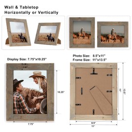 Rustic Picture Frame 8.5x11, 100% Reclaimed Wood Frame with Tempered Glass, Certificate Document Frame 8.5''x11'' Distressed & Vintage Looking Wall Decor Gallery Frame Set Mounting or Table Display
