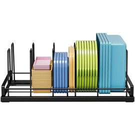 GAGUIUP Food Container Lid Organizer, Adjustable 6 Dividers Full-Metal Pot and Pan Organizer Rack for Kitchen Cabinets, Drawers, Cupboards, Pantry Shelves Storage, Black