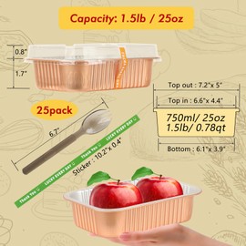 LNYZQUS 7” x 5” Small Aluminum Pans with Lids 25 Pack, 1.5lb Heavy Duty Foil Baking Tins To Go Containers,Individual Leftover Containers Baked Food Holders Boxes for Oven Grill-Champagne