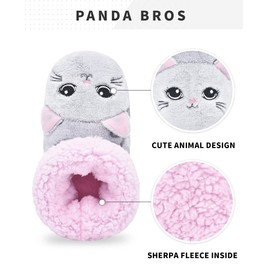 Panda Bros Slipper Socks for Women Cozy Warm Lined Fuzzy Sock Slippers Indoor Booties with Non Slip Grippers(Gray Cat,5-7.5)