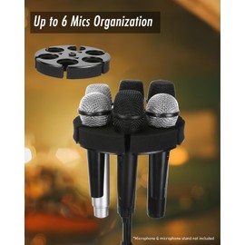 Multi Microphone Holder, Wired and Wireless Mic Holder for Stand, Hold Up to 6 Microphones, Aluminum, Black