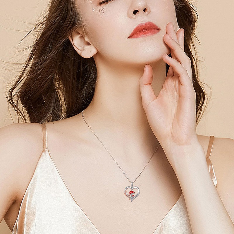 DAYLINLOVE Mushroom Necklace 925 Sterling Silver Mushroom Heart Pendant Mushroom