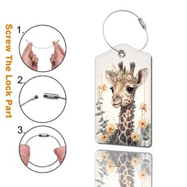 2 Pack Luggage Tag for Suitcase, Cute Unique Leather Bag Tags Identifiers Privacy Cover ID Label with Durable Steel Loop for Women Men Kids Girls Travel，GiraffeH