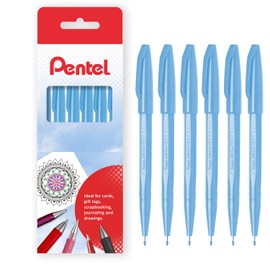 Pentel S520 Original Sign Pen Fibre Tip Fineliner Pens 2mm Tip 1mm Line Sky Blue Ink Pack of 6 in Gift Box