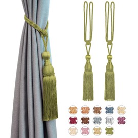 Pretty Jolly 2 Pack Mesh Ball Tassel Curtain Tiebacks European Vintage Style Curtain Holdbacks Handmade Braided Rope Decorative Drape Tie Backs for Home and Office Window Drapery (Green)