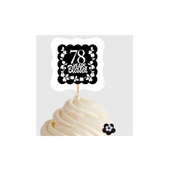 78th Birthday Anniversary Blessed Years Cupcake Decoraton Topper Picks -12pk