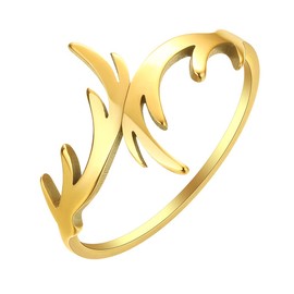 LUTAKU Stainless Steel Deer Antler Finger Rings for Women Girls Mule Deer Head Ring Forest Jewelry Birthday Day Gift (gold)