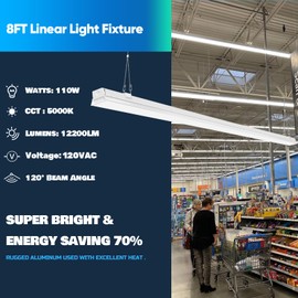 ANTLUX 8FT LED Shop Light Fixture, 110W LED Strip Light, 12200 LM, 6000K, 8 Foot LED Linear Lights, Linkable led Lighting for Garage Warehouse Workshop, Fluorescent Tube Replacement, 4 Pack