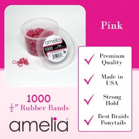 Amelia Beauty Products Amelia Beauty | 1000 coleteros de goma rosa de 1,27 cm | Fabricados en EE. UU. | Ideales para coletas, trenzas y barbas | Fijac