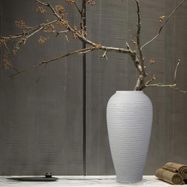 White Rustic Ceramic Vase Farmhouse Large Vase,13.4 Inch Vintage Floor Tall Vase Terracotta Vase Pottery Clay Rustic Vase for Home Decor Living Room Entryway Table Centerpieces,Housewarming Gifts