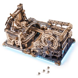 Wowood 3D Puzzles for Adults, Electric Marble Runs Building Set, Wooden Model Kits, STEM Unique Gift, Marble Spaceport LGC01+ Marble Night City LGA01+Link Pack LG01(LGX02)