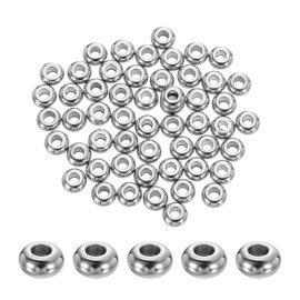 sourcing map 100 Pcs Stainless Steel Spacer Beads, 4mm Flat Round Beads Metal Heishi Bead Long-Lasting Rondelle Disc Spacers for Bracelet Necklace Jewelry Making, Silver