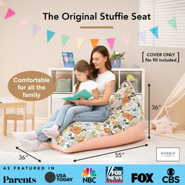 HUDDLE Original Stuffed Animal Bean Bag Storage Extra Large Designer Beanbag Chairs for Kids Teens & Adults | Instant Clutter Clear for Stylish Moms - Stuffed Animal Storage Bean Bag Chair Boho Floral