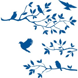 Picniva Blue 16'' X 24'' Burnish Birds & Blossoms Vinyl Wall Decal Art Décor