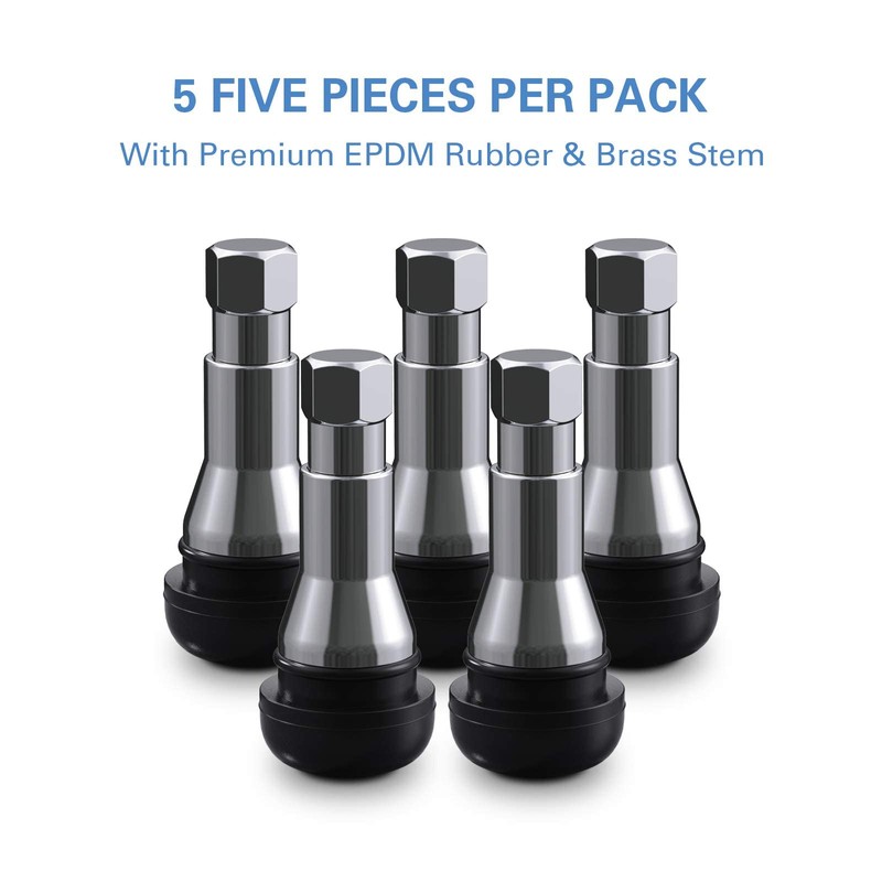 CKAuto TR413AC Chrome Rubber Snap-in Tire Valve Stems (5 Pack)