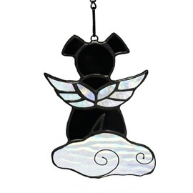 Lcensp Stained Glass Angel Wings Dog Memorial Gifts for Loss of Dog Sympathy Gift Suncatcher, Rainbow Bridge Pet Passing Away Remembrance in Memory, Dog Bereavement Gifts for Loss of Pet, Black
